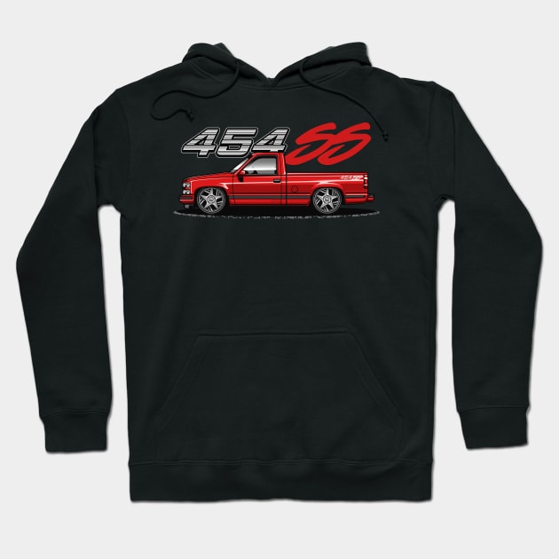 Chevy 454 SS Pickup Truck (Super Red) Hoodie by Jiooji Project